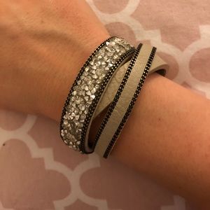 Crystal Faux Leather Grey Bracelet from Express